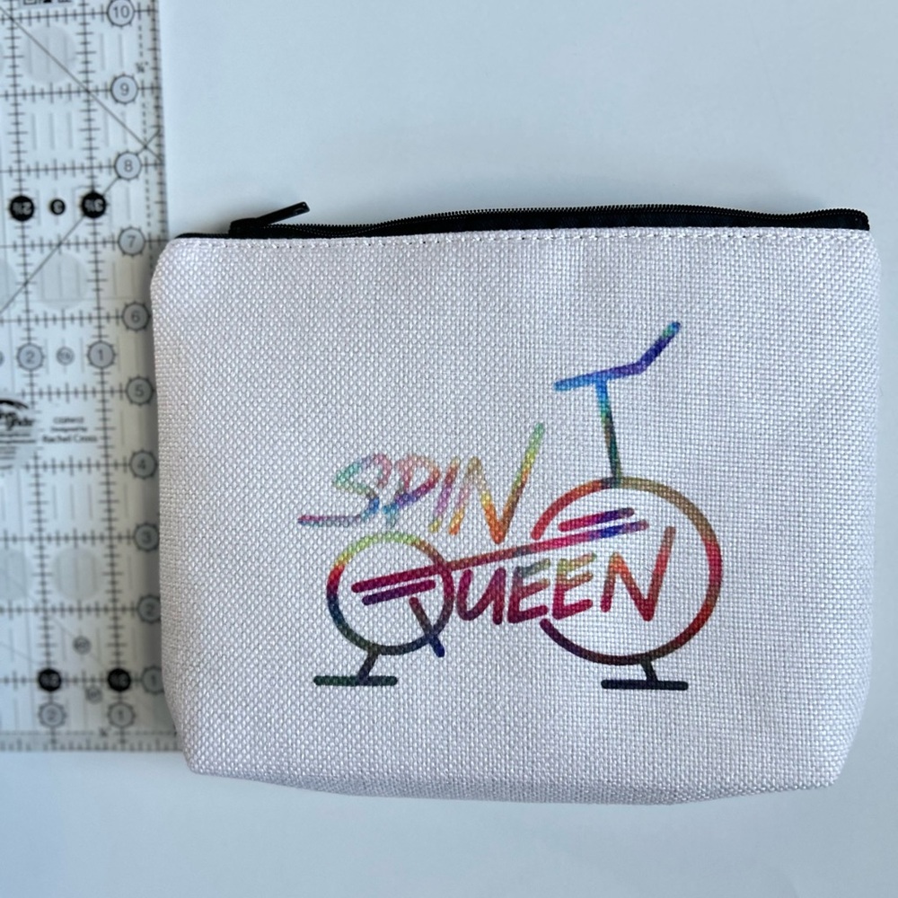 Colorful White Canvas Rainbow Spin Queen Cycle Cosmetic Makeup Bag Nwot View 4